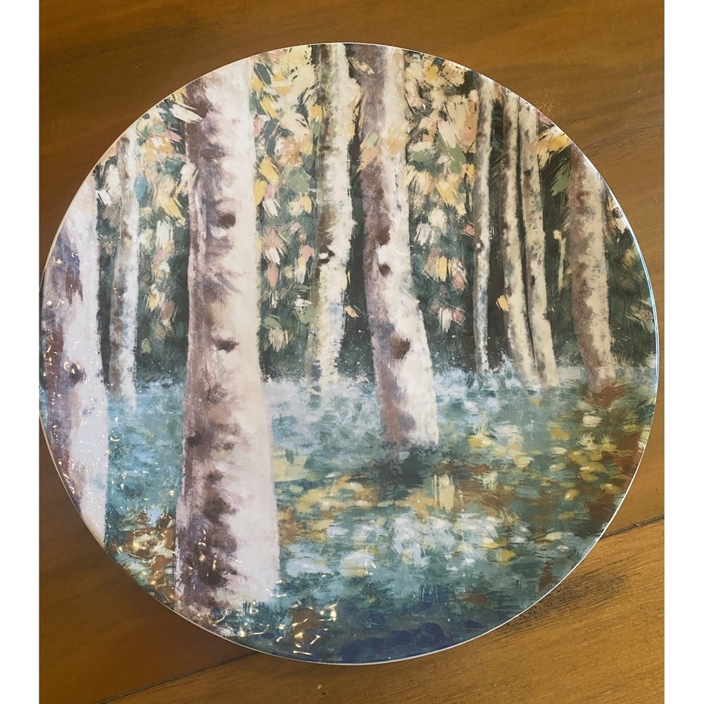 Pier 1 imports‎ Ironstone Plate Teal Birch Tree Forest 9" Salad Replacement